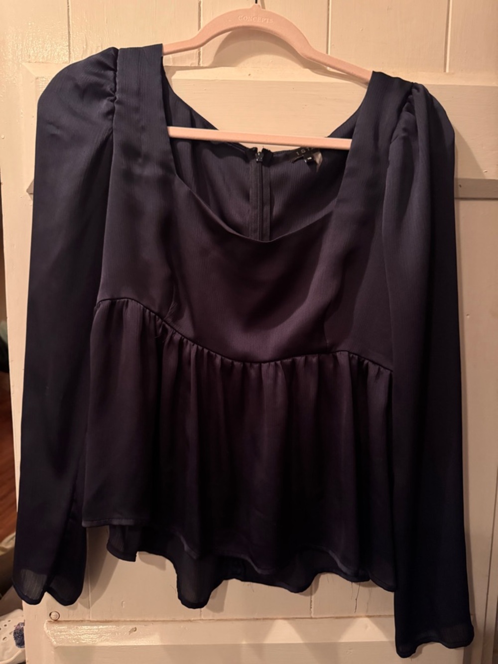 1. State Navy Peplum Long-Sleeve Blouse